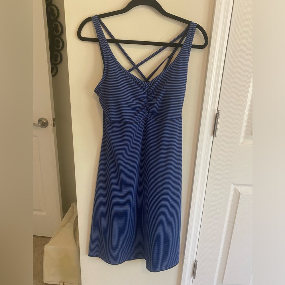 Prana XL blue and navy striped dress. Stretch and built in bra. Comfy for summer